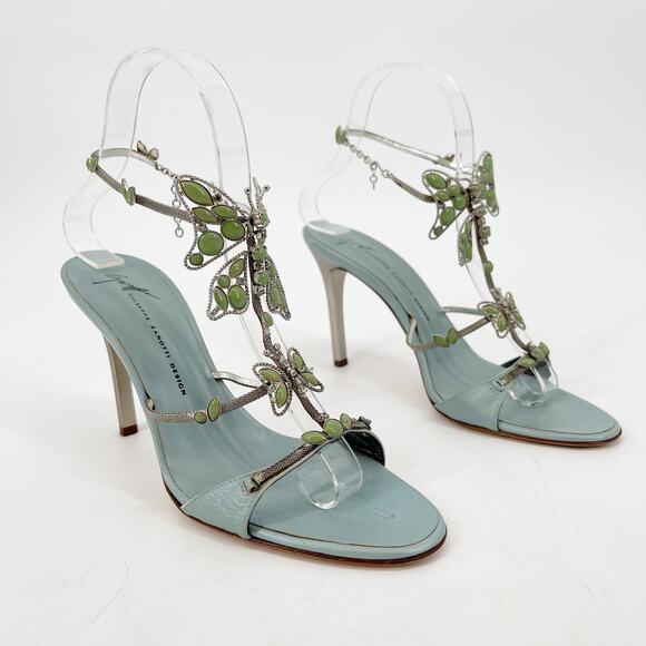 Giuseppe Zanotti Vintage y2k Light Blue Butterfly Strappy Heeled Sandals size 7 - Picture 1 of 15